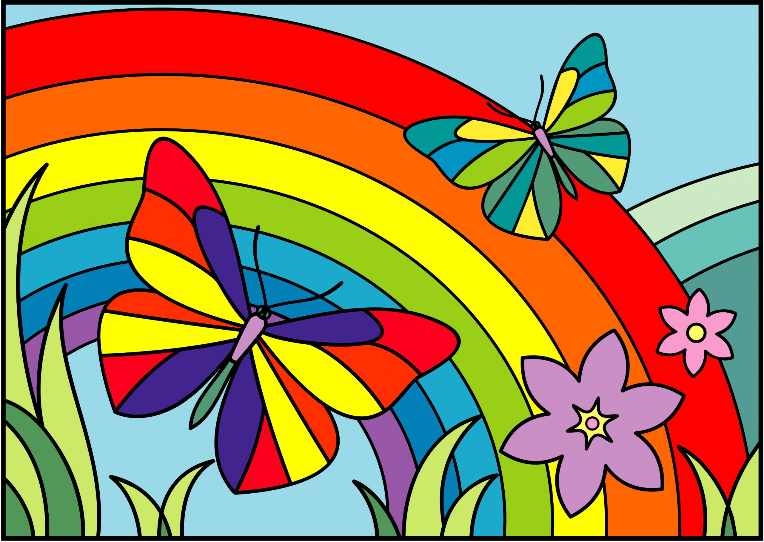 Цветные летние. Витражное рисование для детей. Эскиз витража в цвете. Яркие детские картинки. Витраж в детском саду.